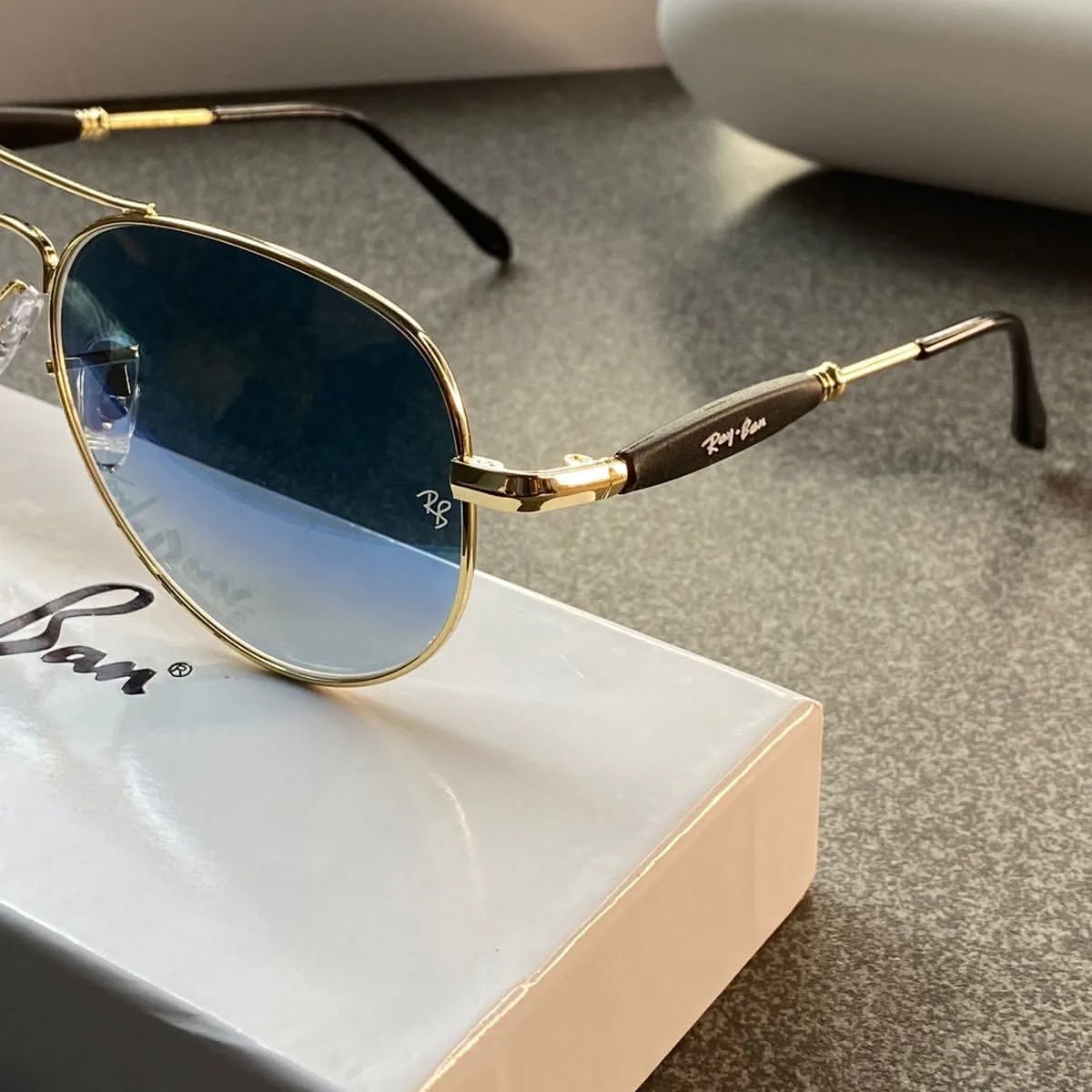 Ray Ban Gold Blue 3517  Sunglass For Daily Causal Evergreen UV Protected For Unisex