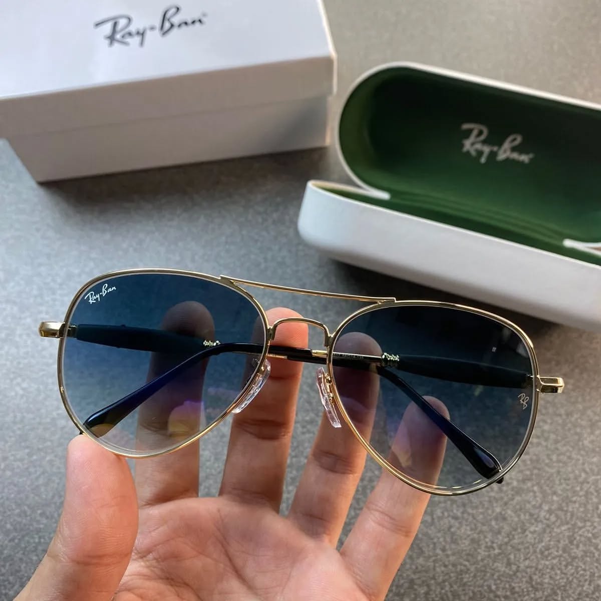 Ray Ban Gold Blue 3517  Sunglass For Daily Causal Evergreen UV Protected For Unisex